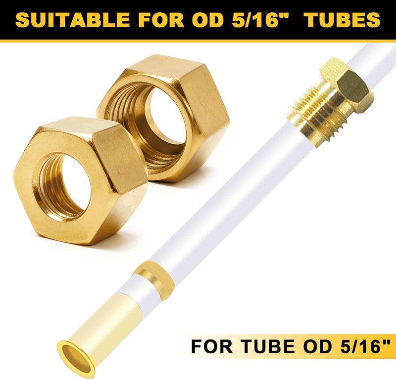 Siptenk 20PCS 5/16" Brass Compression Nuts, Brass Compression Fitting for Air Brake Lines, Water, Oil, Fuel Inert Gases Plumbing System - Image 4